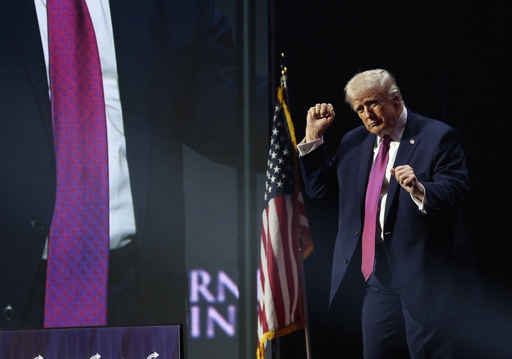US president Donald Trump dances after speaking at a Turning Point USA event at the Dream City Church on 17 April 2026 in Phoenix, Arizona (Getty Images)