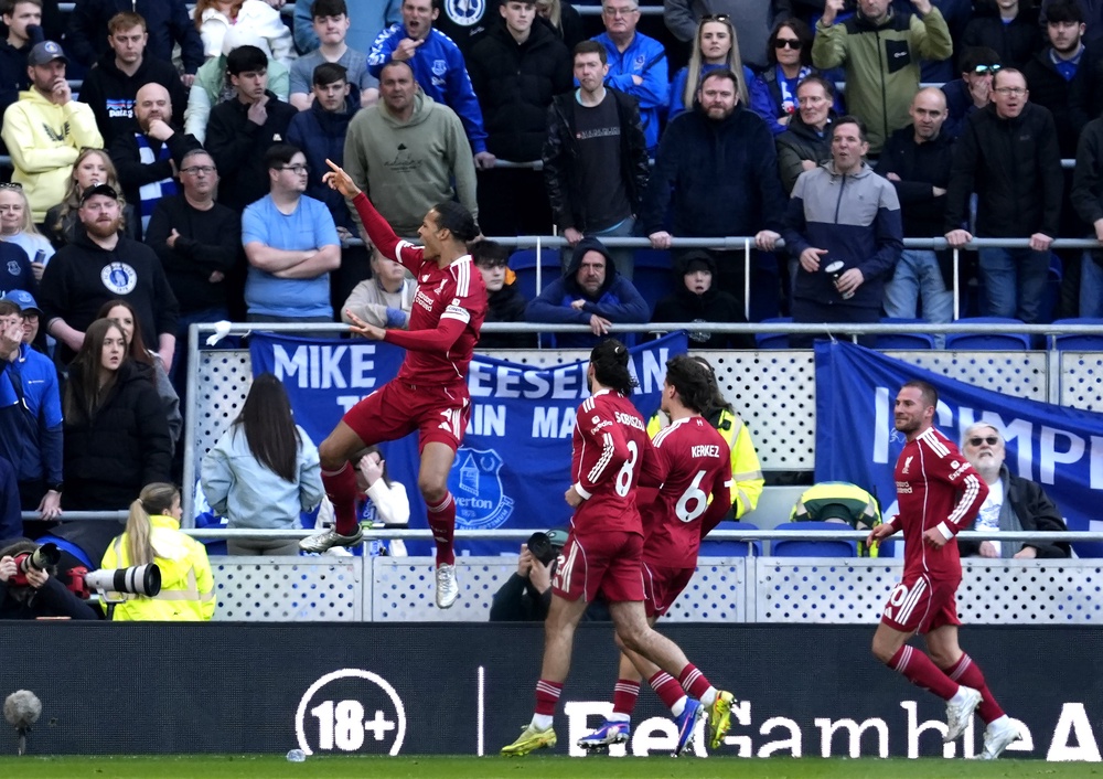 Virgil van Dijk celebrates his last-gasp winner (Nick Potts/PA). (PA Wire)