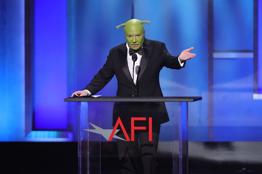 Mike Myers during his tribute to Eddie Murphy - a co-star in Shrek (Getty)