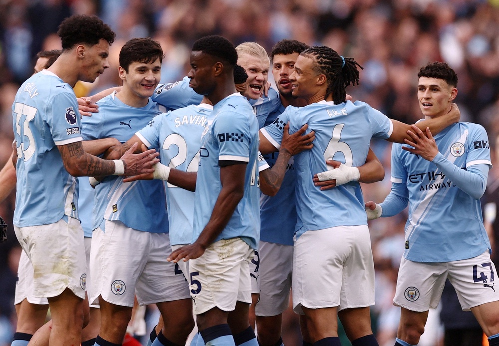 Man City celebrated a potentially decisive win in the title race (Reuters)