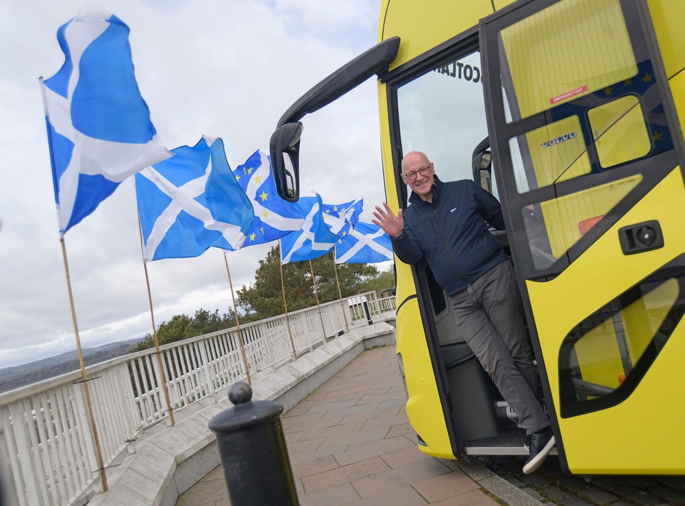 SNP leader John Swinney is campaigning to win a majority of seats at Holyrood next month – and says this will allow him to hold a second vote on Scottish independence. (Mike Boyd/PA)