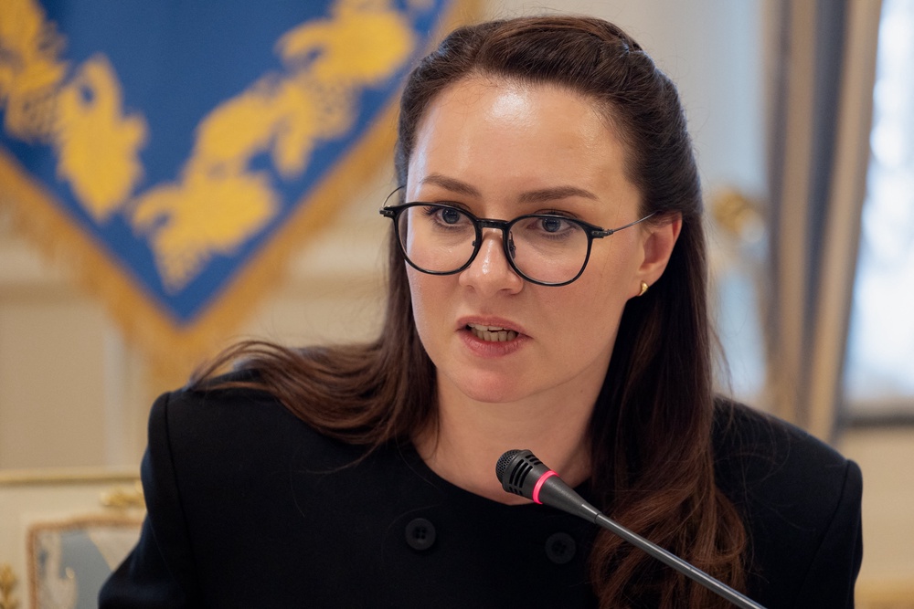 Ukraine's prime minister Yulia Svyrydenko takes part in a briefing following a working meeting with her cabinet in Kyiv (AFP/Getty)