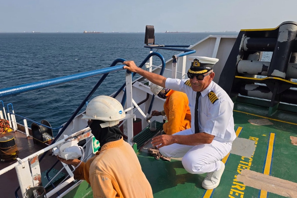 Iraqi Captain Rahman Al-Jubouri continues to work in one of the world’s most volatile maritime corridors, where the US-Israel war with Iran has disrupted global trade and left some crews stranded and exposed to attacks. (Capt. Rahman Al-Jubouri via AP)
