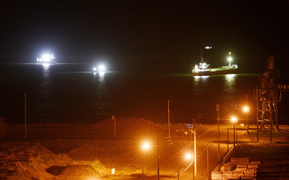 Boats are seen offshore around Tokachi Port in Hiroo Town, Hokkaido, on 20 April 2026, following a tsunami warning after an earthquake off the coast earlier in the day (AFP/Getty)