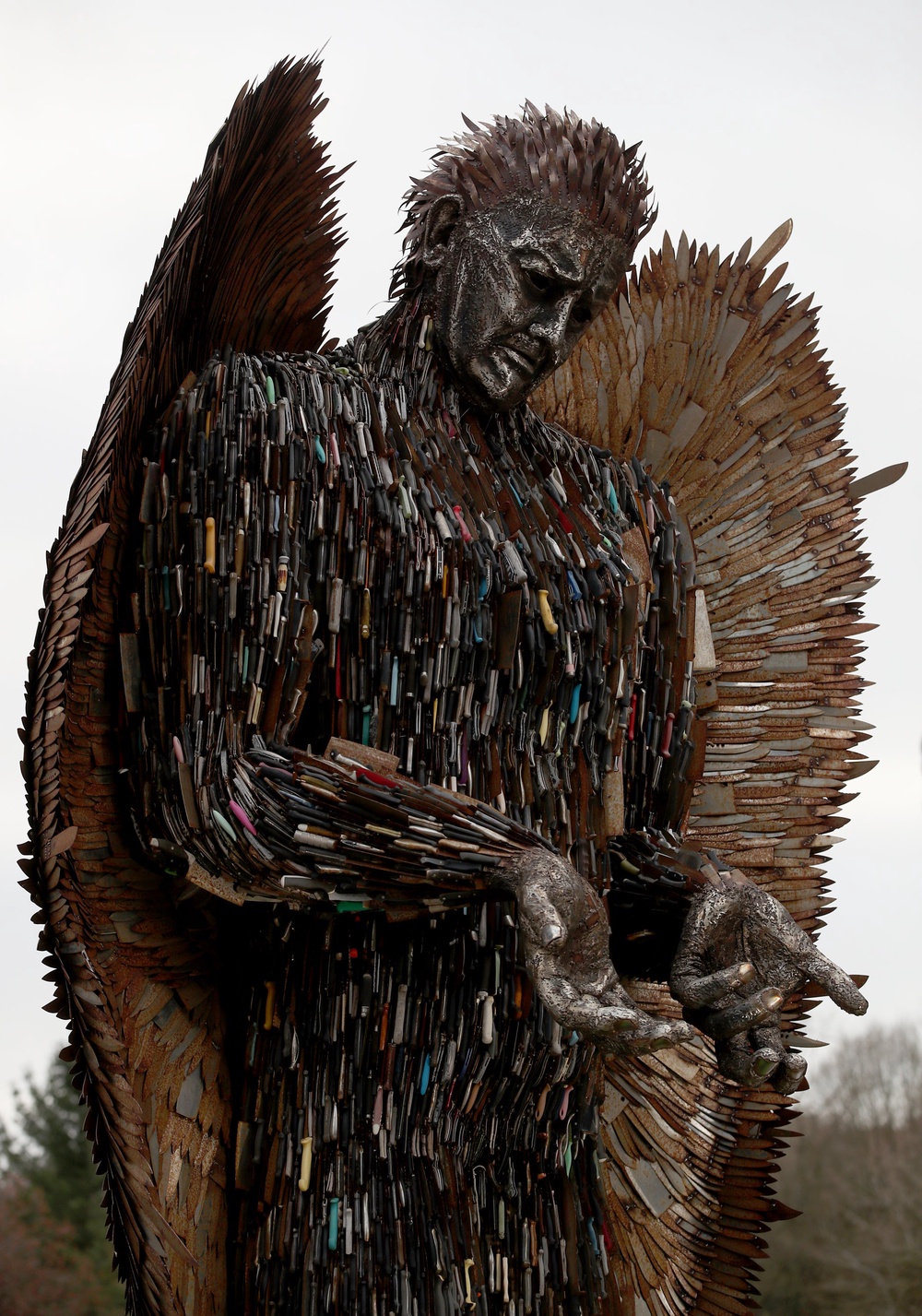 The Knife Angel sculpture, created with 100,000 knives collected by 41 police forces across the country via knife amnesties and confiscations (PA)