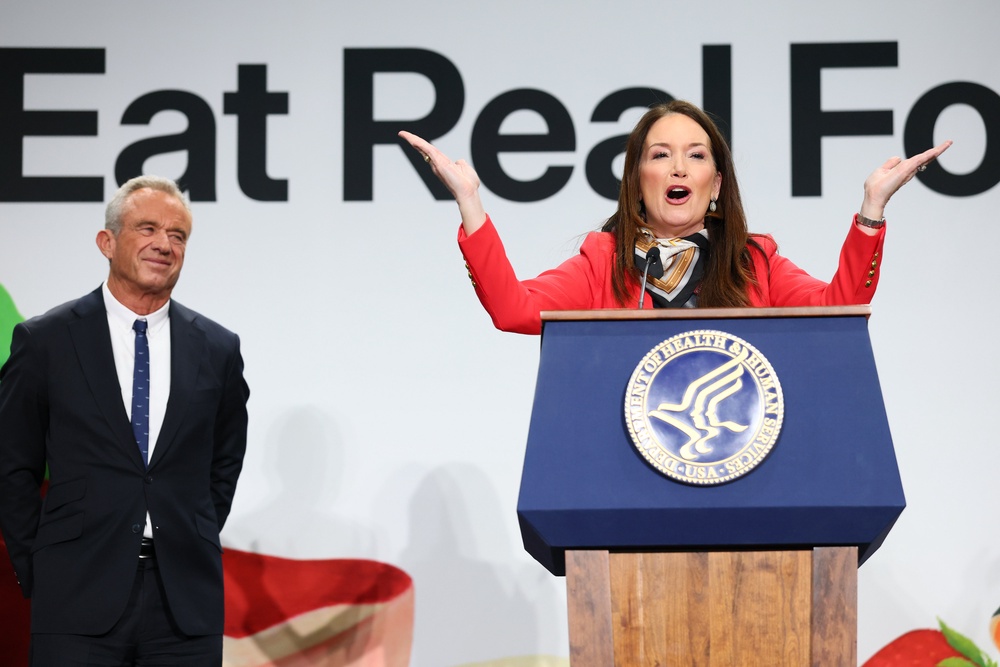 Kennedy (left) and Agriculture Secretary Brooke Rollins (right) introduced a new measure, called 'Eat Real Food,' that prioritizes meat and saturated fats (Getty)