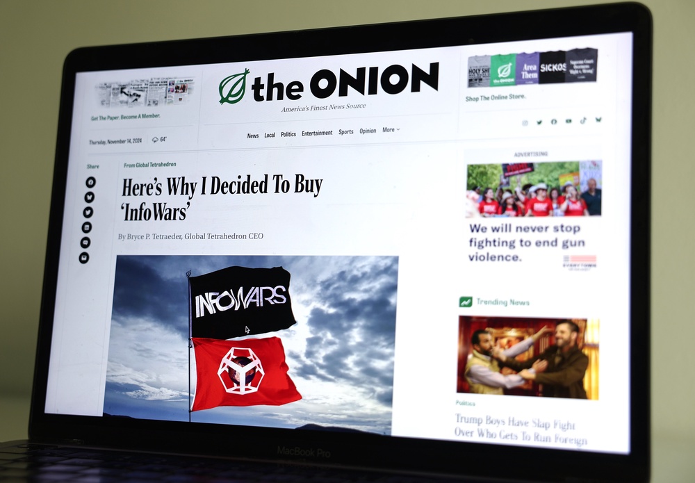 Alex Jones said The Onion’s plans to turn the outlet into a satirical site amounted to ’stealing my identity‘ (Mario Tama/Getty Images)
