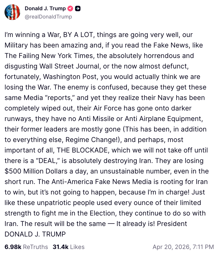 In full: 'I'm winning a War, BY A LOT', says Trump (Donald Trump)