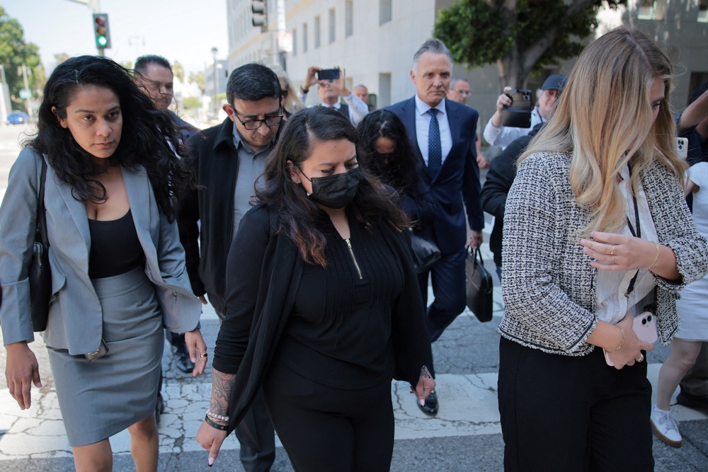 Family members of Celeste Rivas Hernandez arrive at a courthouse in Los Angeles on Monday (Reuters)