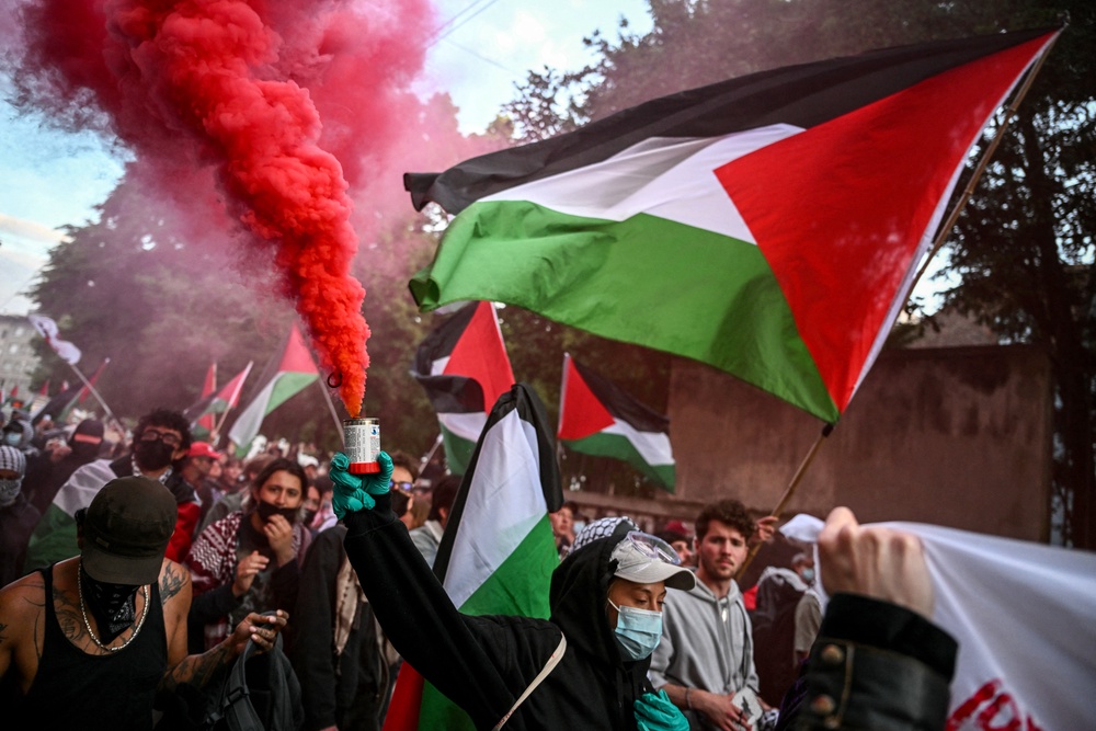 Pro-Palestine protestors in Basel, Switzerland, ahead of the 2025 Eurovision final (AFP/Getty)