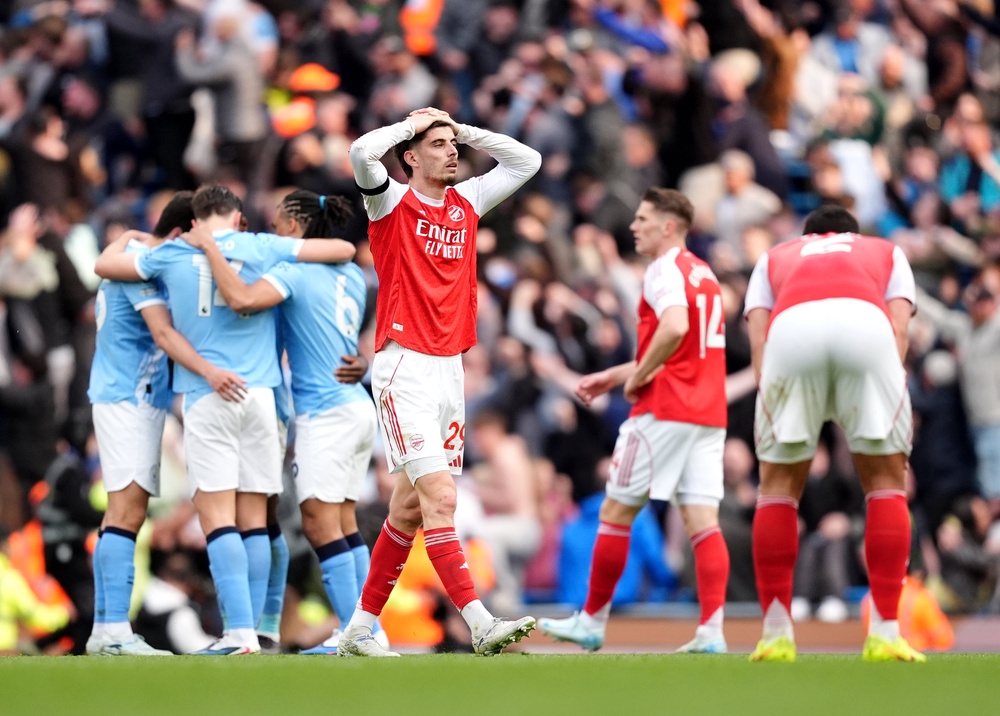 Arsenal’s title hopes were dealt a big blow at the Etihad on Sunday (Martin Rickett/PA) (PA Wire)