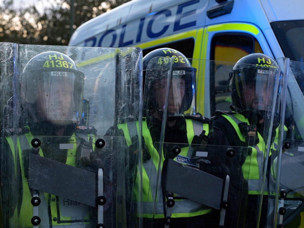 Police in riot gear on Monday (Jamie Lashmar/PA) (PA Wire)