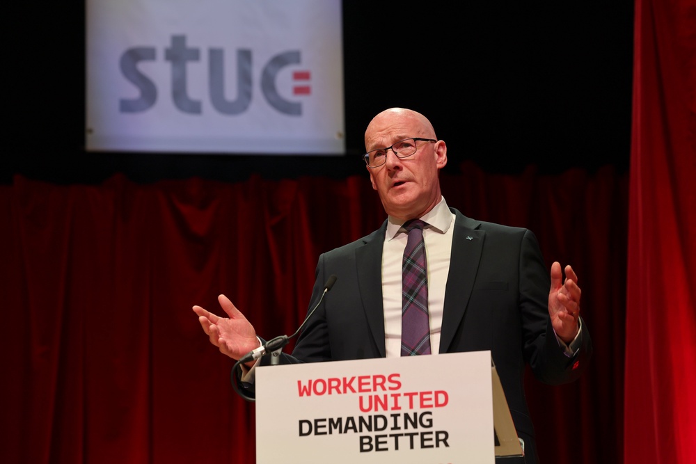First Minister John Swinney was speaking to the STUC conference in Dundee (Robert Perry/PA) (PA Wire)