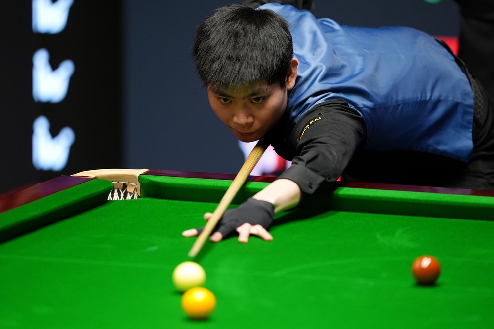 He Guoqiang showed plenty of early nerves at the Crucible (Martin Rickett/PA)
