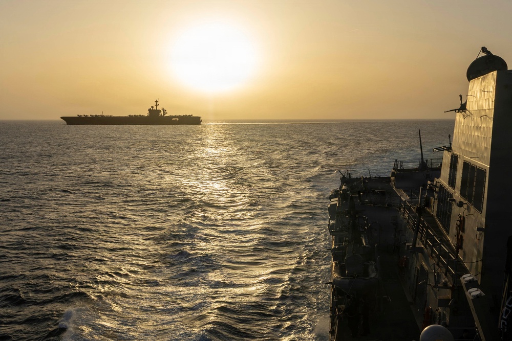 USS Abraham Lincoln conducts US blockade operations related to the Strait of Hormuz on 16 April 2026, in the Arabian Sea (US Navy)