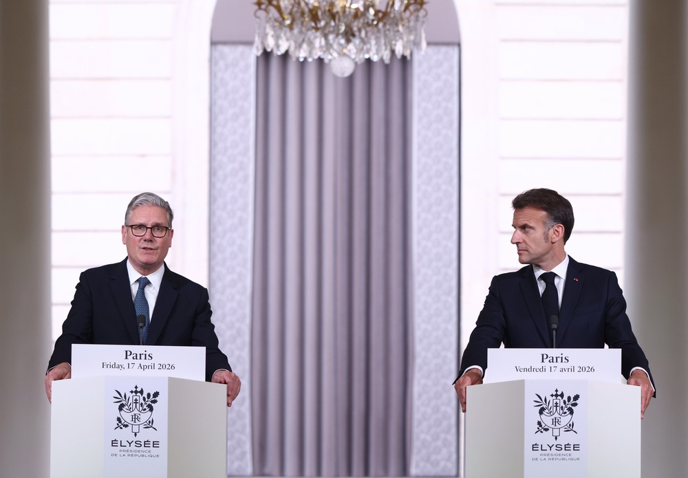 Prime Minister Sir Keir Starmer and French President Emmanuel Macron at a press conference after a multinational coalition summit to facilitate shipping in the Strait of Hormuz once the US-Iran war ends (Tom Nicholson/PA Wire)