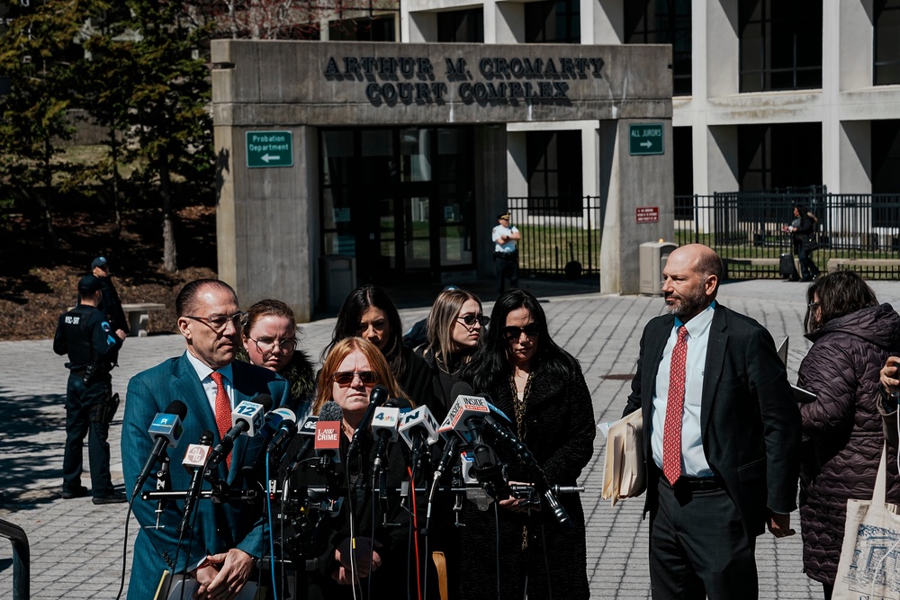 Asa Ellerup, wife, of Rex Heuermann gives her statement outside the courthouse, after her husband’s guilty plea (AP)