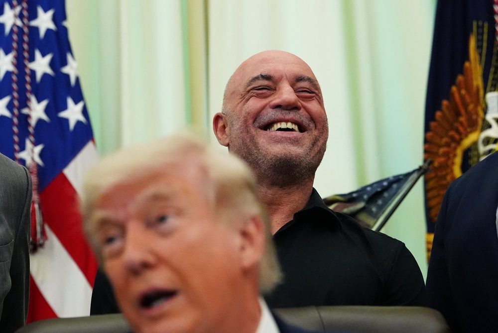 Podcaster Joe Rogan joined President Donald Trump in the Oval Office over the weekend (AP)