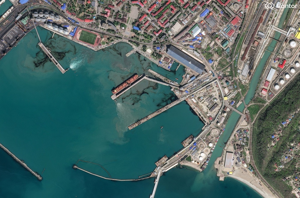 A satellite image shows the oil spill at the Black Sea in Tuapse (Reuters)