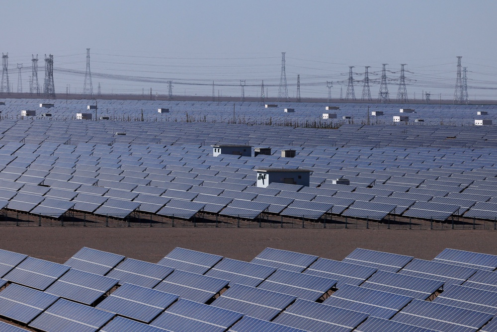 File. Solar panels at Dunhuang Photovoltaic Industrial Park in China’s Gansu province (Reuters)