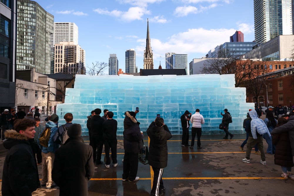 Drake hid the release date for his new album, ‘Iceman,’ inside a 25-foot ice block sculpture (The Canadian Press)