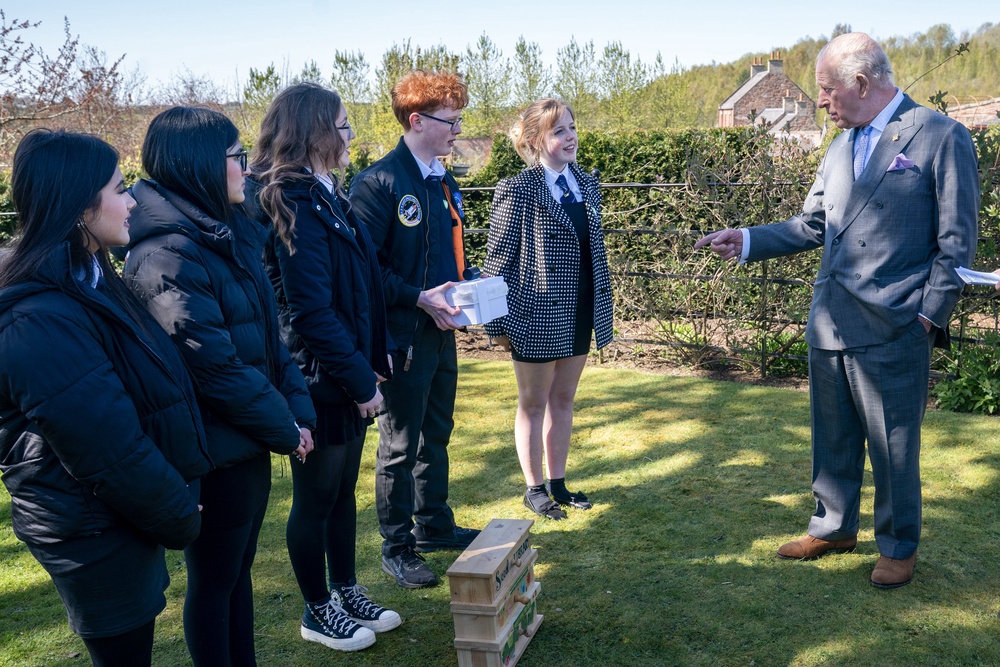 Charles met Auchenharvie Academy pupils during his visit (Jane Barlow/PA) (PA Wire)