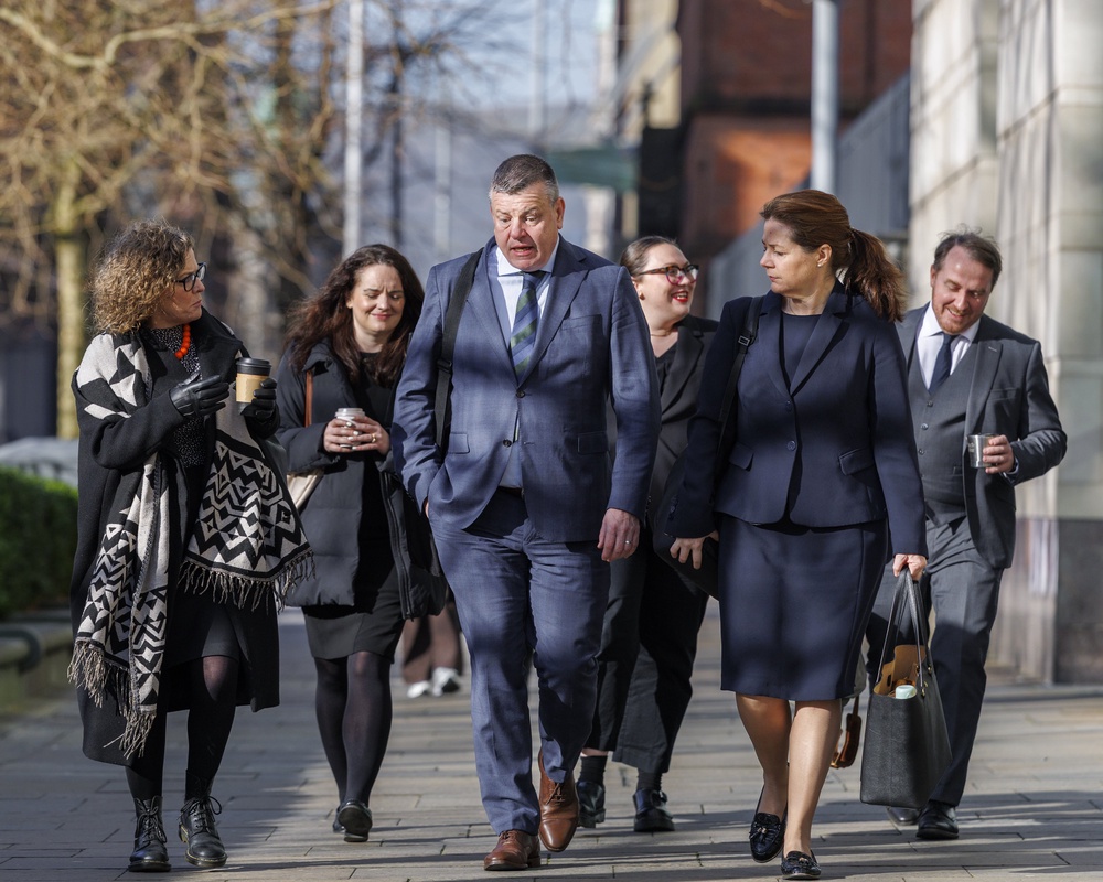 Fiona Donohoe (left), the mother of 14-year-old Noah Donohoe, with solicitor Niall Murphy, KC Brenda Campbell (right), outside Belfast Coroner’s Court (Liam McBurney/PA) (PA Wire)