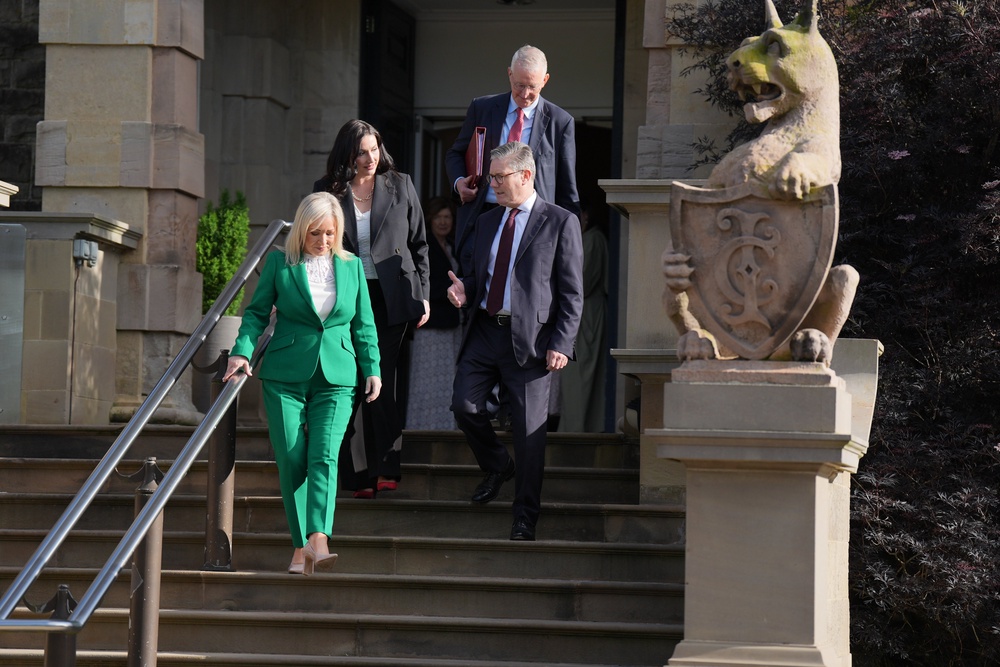 Prime Minister Sir Keir Starmer after meeting Northern Ireland Secretary Hilary Benn, First Minister Michelle O’Neill and deputy First Minister Emma Little-Pengelly at Stormont (Niall Carson/PA) (PA Archive)