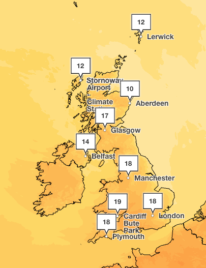 Temperatures will rise to around 20C on Thursday (Met Office)