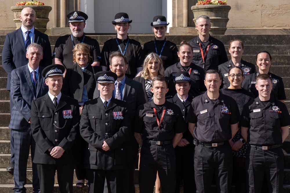 Frontline workers, members of the Scottish Fire and Rescue Service and Police Scotland who assisted in managing the fire at Glasgow Central Station in March this year before meeting the King at Dumfries House, Cumnock, East Ayrshire (Jane Barlow/PA) (PA Wire)