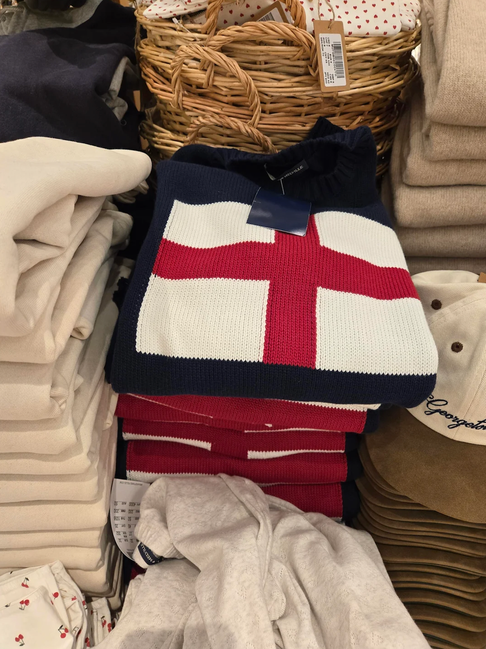 A St George's flag jumper on sale in Brandy Melville in Soho (Reddit/@cosmicmochalatte)