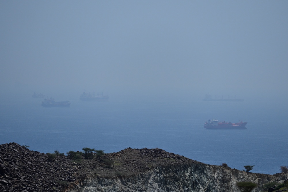 Tankers and bulk carriers anchored in the Strait of Hormuz (AP) (AP)