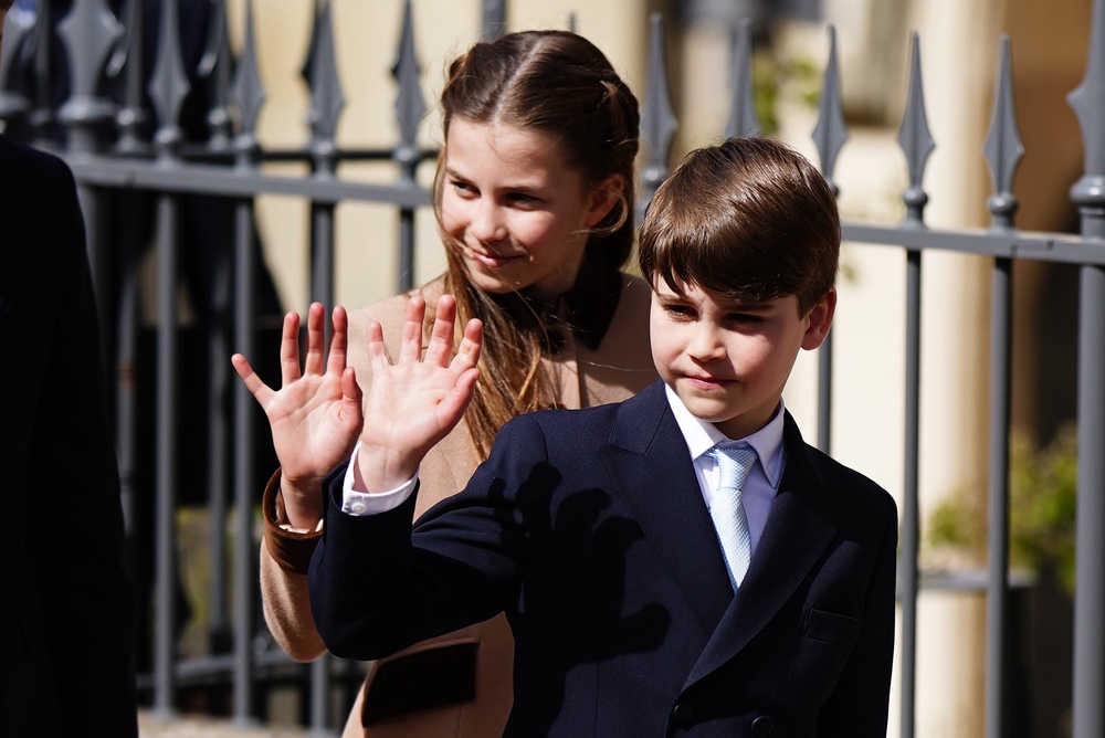Louis with his sister Charlotte after attending the Easter Service at St George’s Chapel, Windsor Castle (Aaron Chown/PA) (PA Wire)