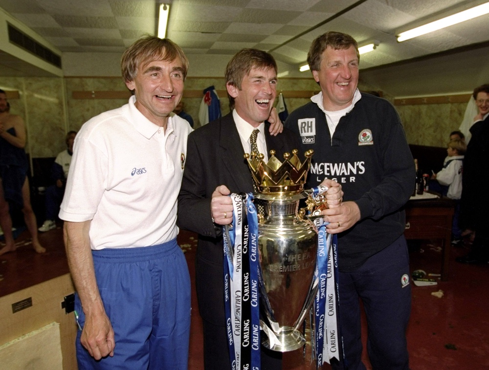 Parkes (left) was part of the backroom staff when Blackburn won the Premier League in 1995 (Getty)
