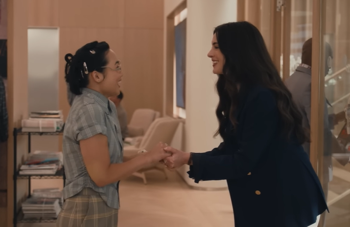 Social media users have criticised Qin Zhou’s character as leaning into a familiar ‘nerd’ stereotype in a film set in the fashion industry (YouTube/20th Century Studios)