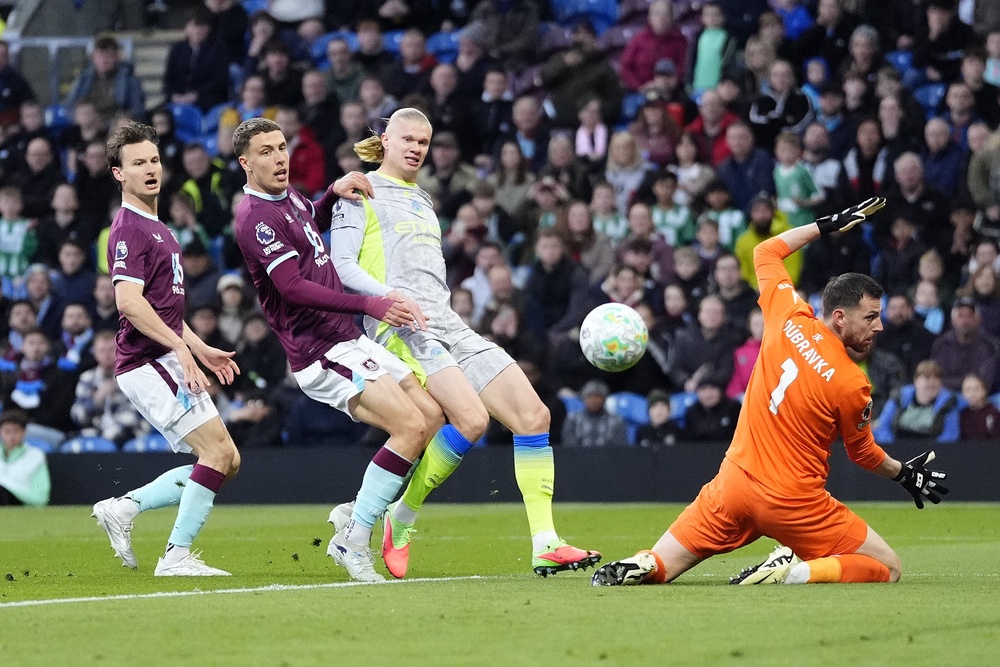 Erling Haaland, centre, scored an early goal for City but it turned into a nervy night (Nick Potts/PA) (PA Wire)