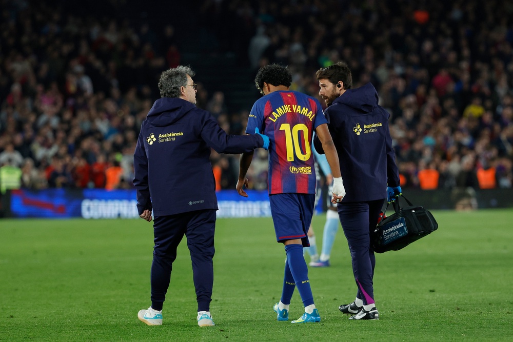 Yamal went off injured against Celta Vigo on 22 April (AP)