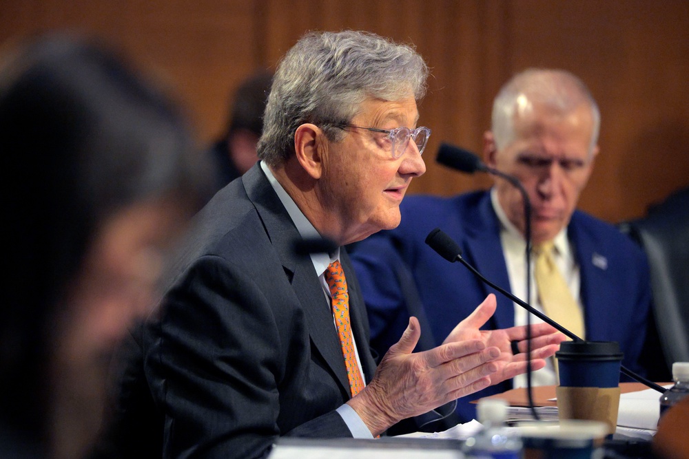 Sen. John Kennedy, another Republican, took a much more critical tone when questioning then-DHS chief Kristi Noem last month (Getty)