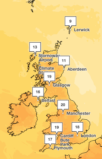 Temperatures will reach 20C on Friday (Met Office)