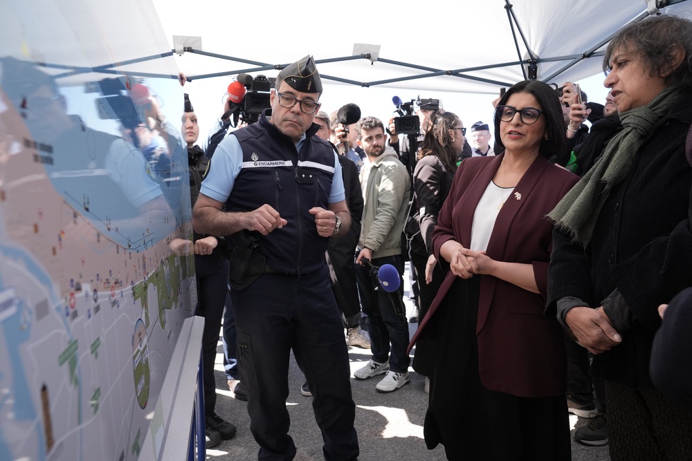 Home Secretary Shabana Mahmood looks at a map of the beach area during her visit to France (Stefan Rousseau/PA) (PA Wire)