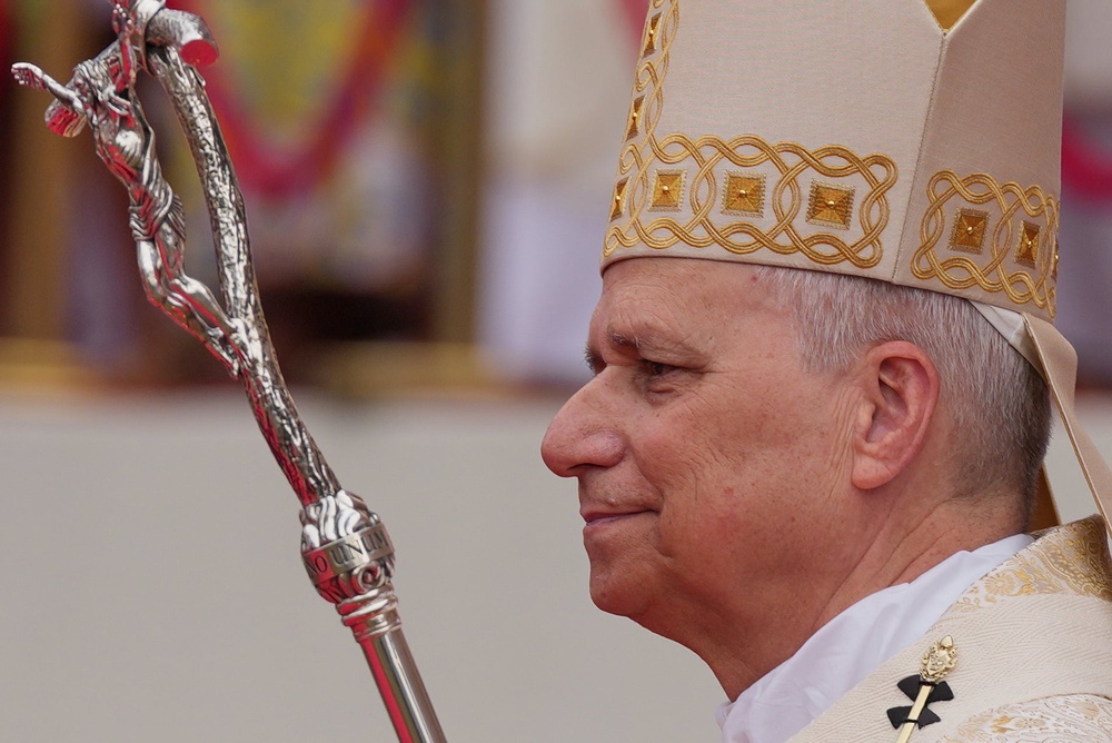 Pope Leo celebrates the Holy mass at the Malabo stadium, in Malabo, Equatorial Guinea (Misper Apawu/AP) (AP)