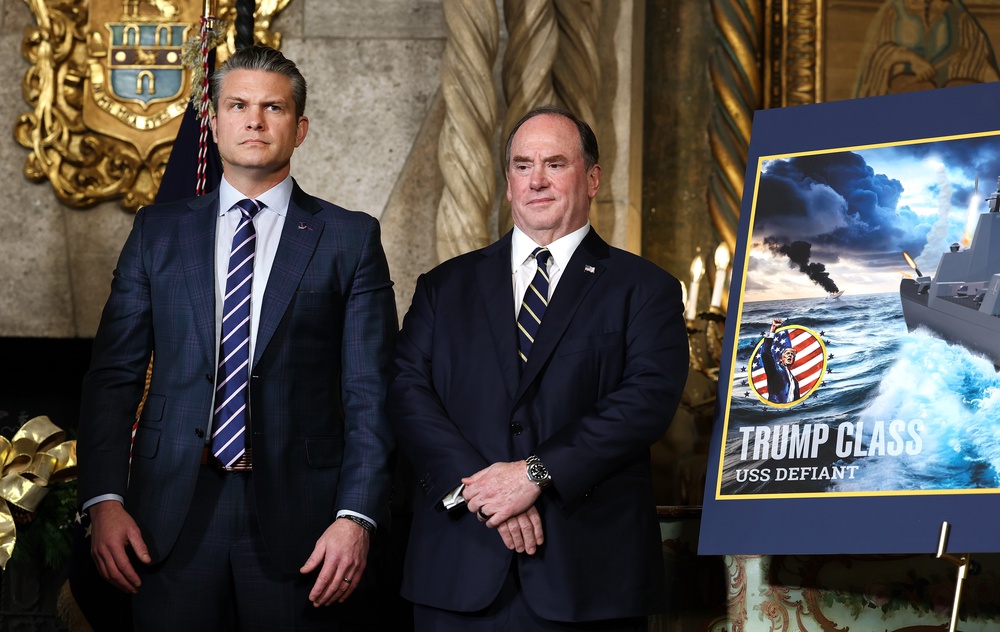 Hegseth and Phelan promoting the president’s ‘Trump-Class’ fleet (Getty)