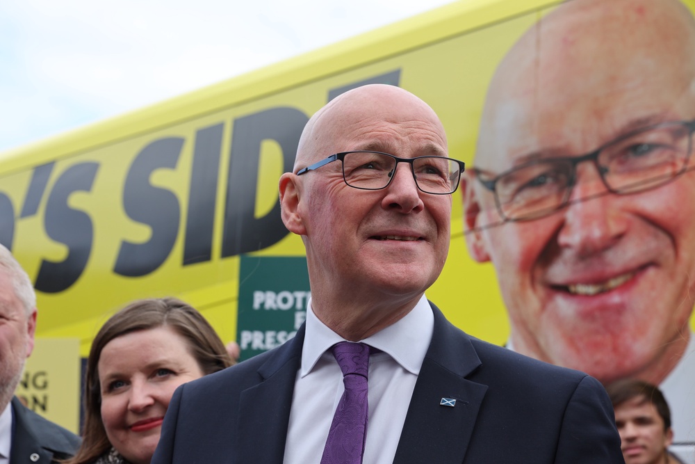 John Swinney issued a joint call with Scottish actor Martin Compston to lock out Reform by voting SNP (Robert Perry/PA) (PA Wire)