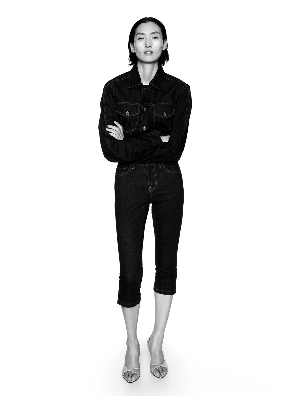 A denim jacket and capri pant co-ord from Victoria Beckham’s collaboration with Gap (Gap/PA)