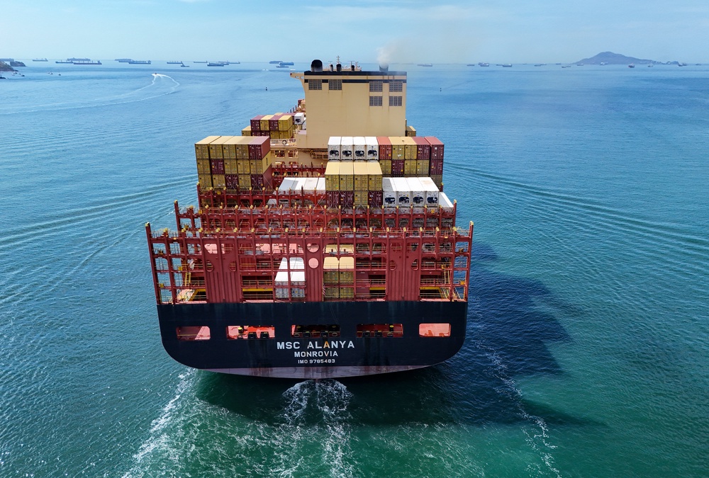 MSC Alanya container ship sailing under the Monrovia flag after leaving the Panama Canal in Panama City (AFP/Getty)