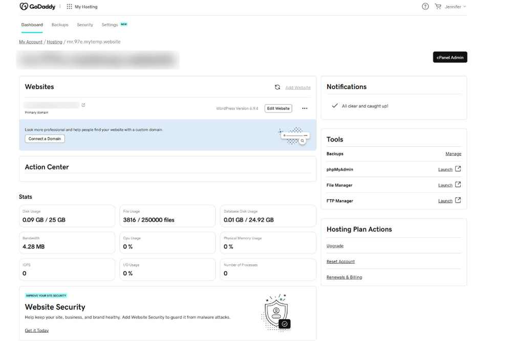 GoDaddy’s cheapest plan is £3.99 per month when signing up for one year (Jennifer Allen / GoDaddy)