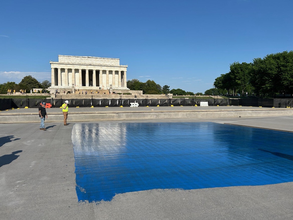 The president complained that the reflecting pool ‘never looked great’ because the stone bottom was ‘not really meant to be a stone that’s underwater for that much of a period of time’ (Truth Social)