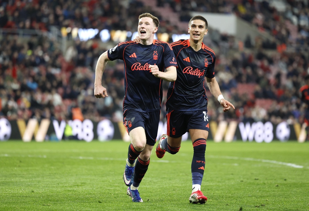 Elliot Anderson (left) netted Forest’s fifth (Richard Sellers/PA) (PA Wire)