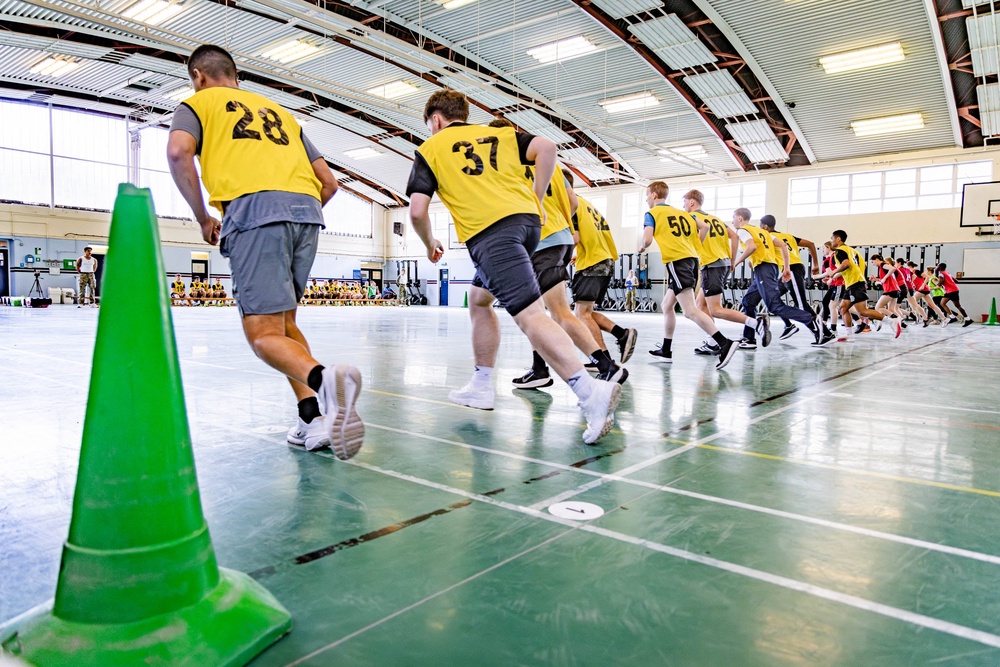 Recruits tackling the bleep test as part of RAF assessments at RAF Halton’s Finlay Gym (Royal Air Force)