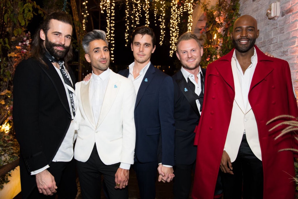 The original cast of Netflix’s Queer Eye: Jonathan Van Ness, Tan France, Antoni Porowski, Bobby Berk and Kuramo Brown, (Getty)